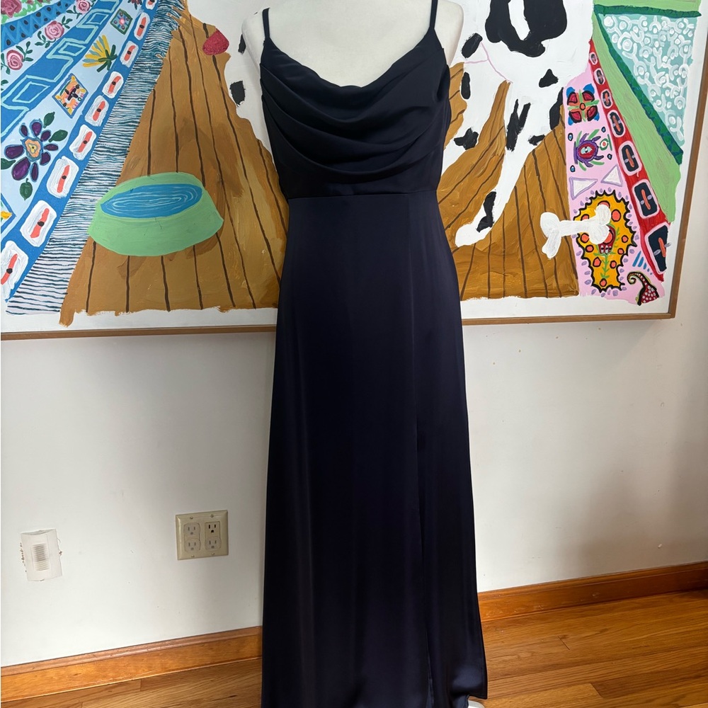 Navy Satin Evening Dress - Picture 2 of 9